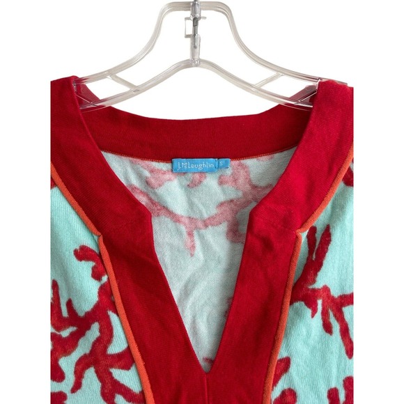 J. McLaughlin Vneck Coral Blue Red Sweater Women Size Small Cotton Blend Stretch - Picture 3 of 6